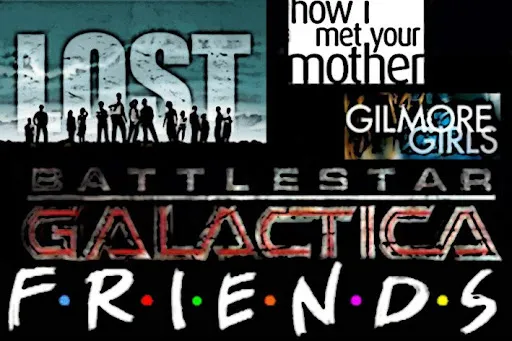 Logos de Lost, How I Met Your Mother, Gilmore Girls, Battlestar Galactica y Friends