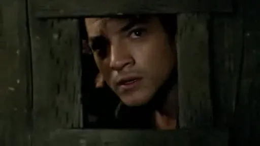Richard asomado entre tablones de madera en Legend of the Seeker