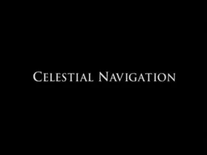 Rótulo «Celestial Navigation» sobre fondo negro