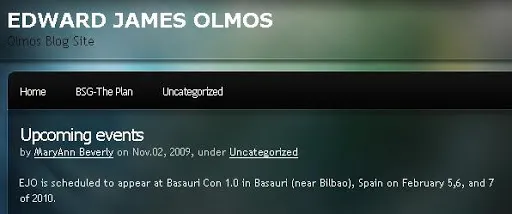 Captura de la web de Edward James Olmos anunciando su visita a la Basauricon 1.0