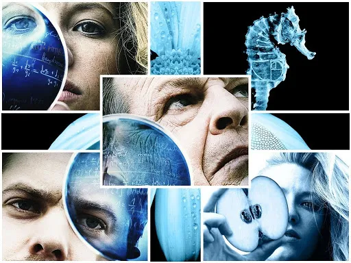 Collage de Fringe con los ojos de los protagonistas y un caballito de mar