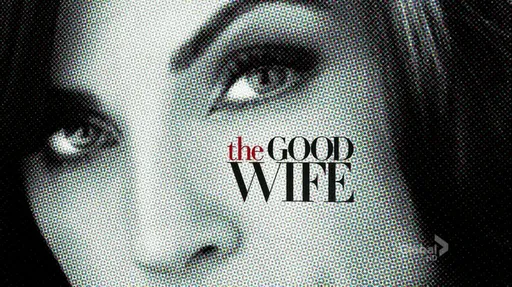 Primer plano de los ojos de Alicia Florrick con el logo de The Good Wife