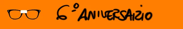 Unas gafas dibujadas y el texto «6º aniversario» sobre fondo naranja
