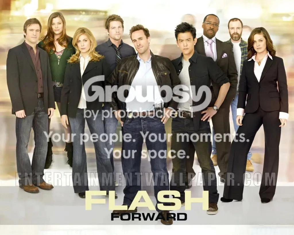 Póster con el reparto de FlashForward y el aviso de Photobucket superpuesto